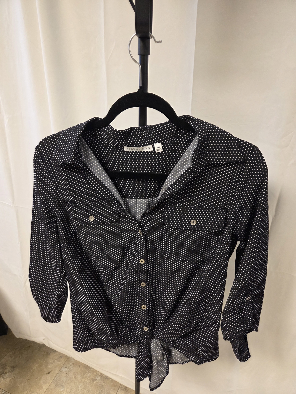 Notations Black Polka Dot Button-Front Tie Blouse
